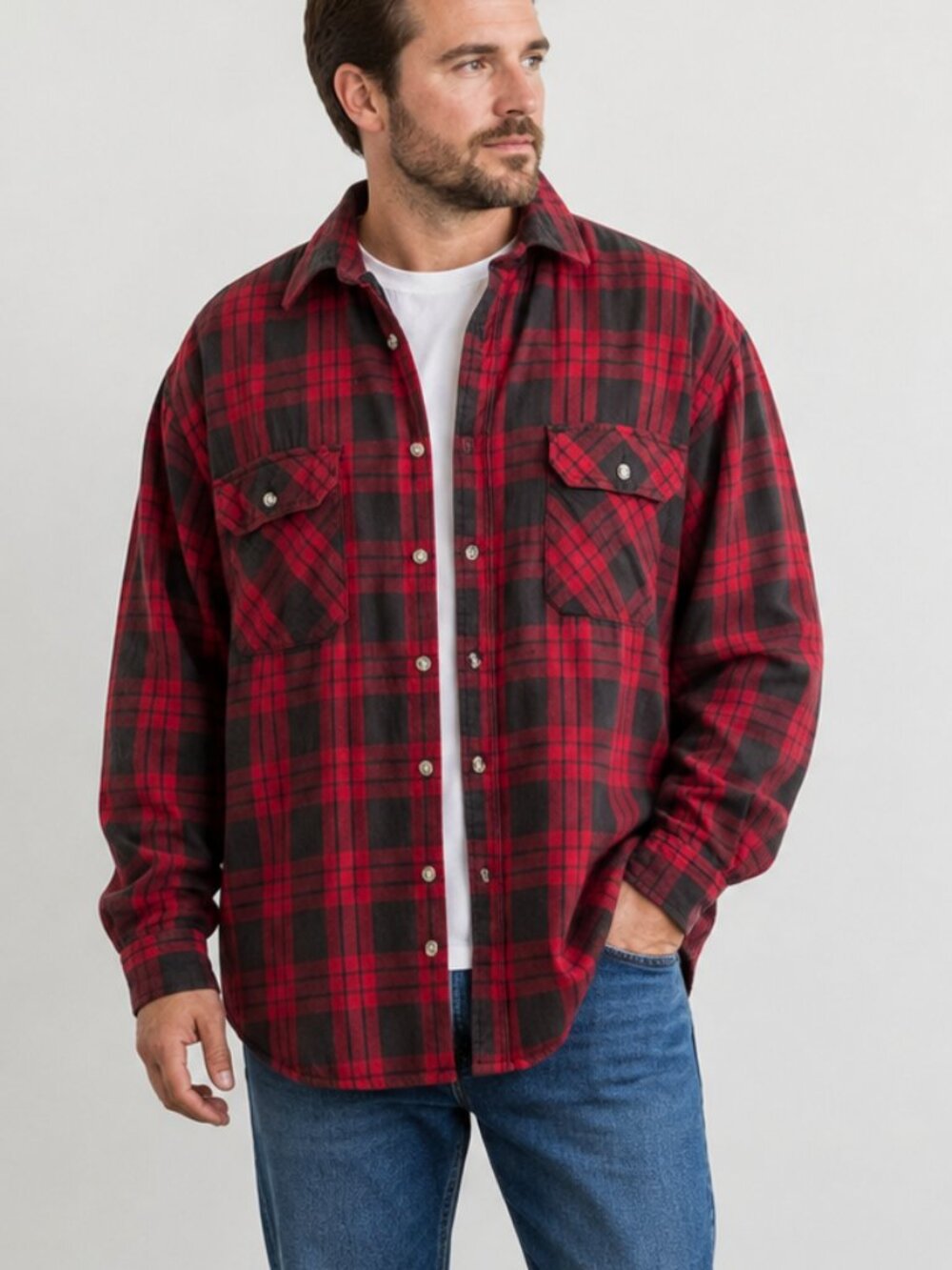 David Taylor Men’s Red Flannel Jacket Button Down Size XLT